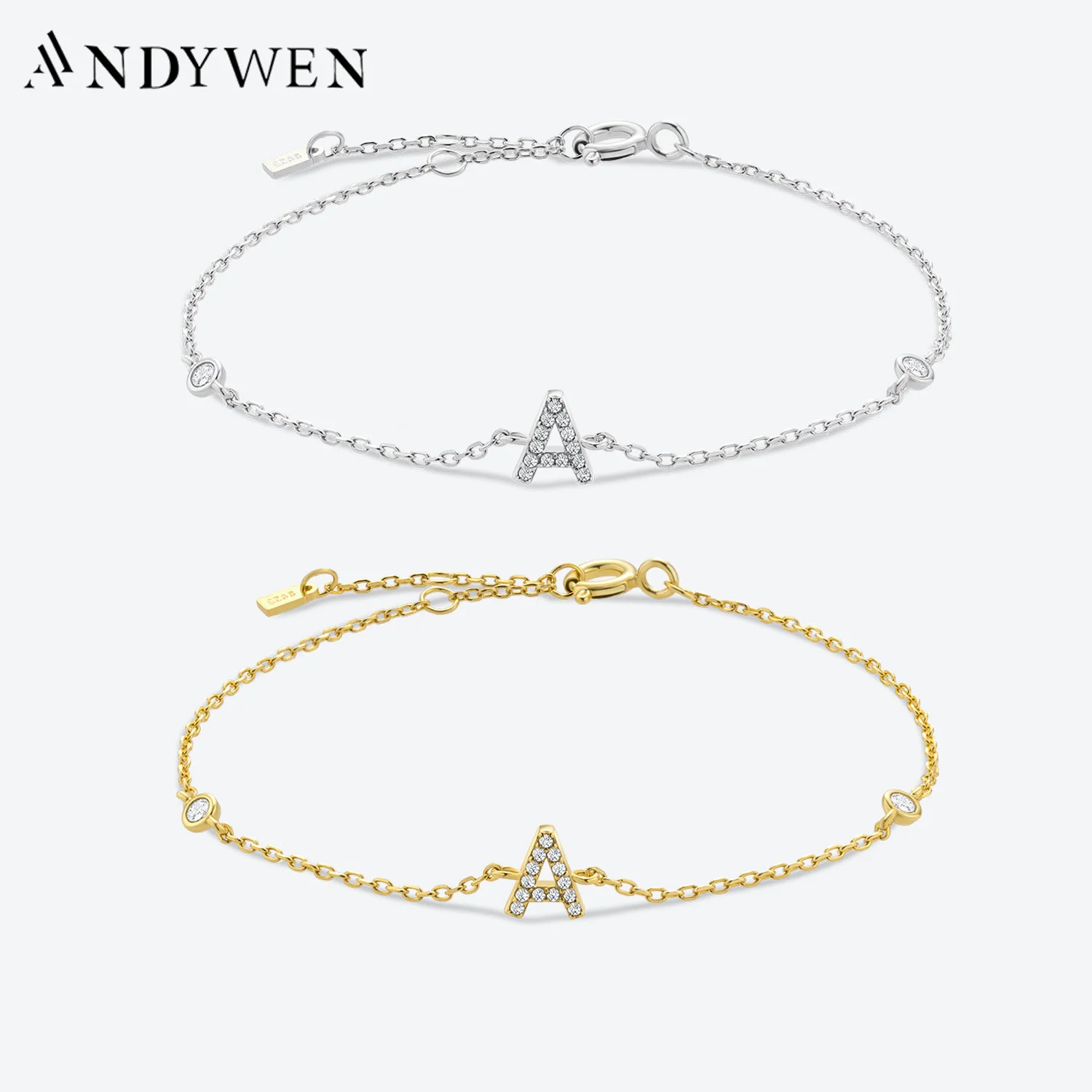 Silver Bracelet 925 Sterling Silver Initial 26 Letters Alphabet Monogram Gold Name Bracelet Crystal CZ Zircon Fashionable Jewelry