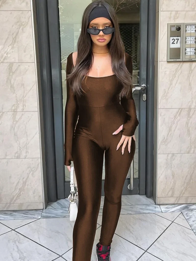 

Women Long Sleeve High Waist One Piece Sports Bodysuit Elegant Sexy Female Skinny Bodysuit Backless Fitness Overalls Streetwear
