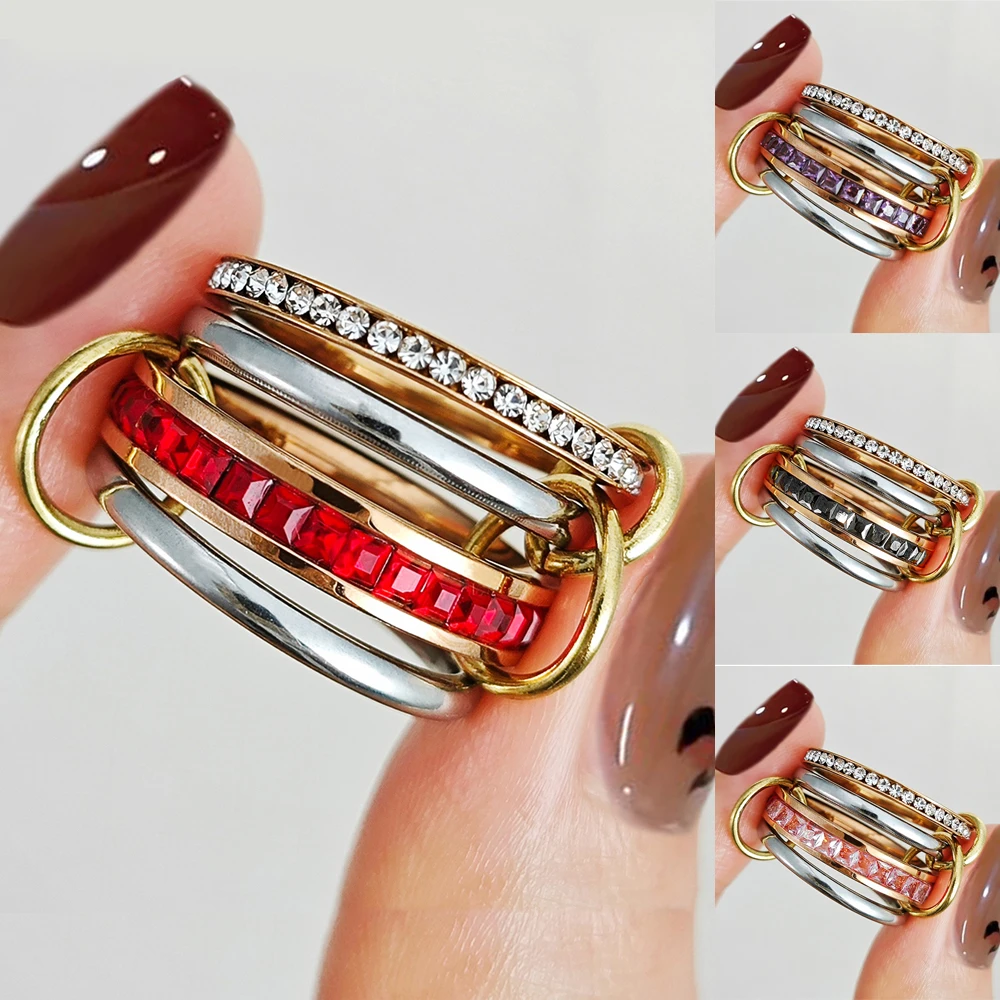 Mehrere Schichten Edelstahl Ringe Set Für Frauen Männer Bunte Zirkon Spinelli Ring Minimalistischen Mode Schmuck Geschenke Großhandel – Detail 1