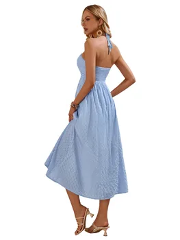 Summer Dress Women 2024 Solid Temperament Dress Casual Loose Short Sleeve Long Dress Vintage Harajuku Fashion Woman Clothes 5