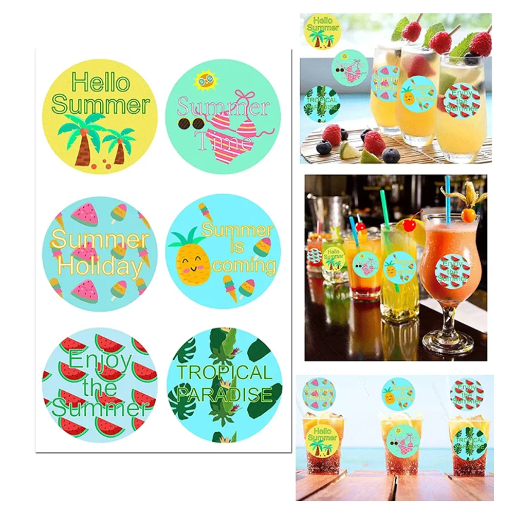 

500Pcs Summer Stickers 1.5 Inch Hawaii Watermelon and pineapple Tropical Beach bikini Party Favor Stickers with 6 Designs
