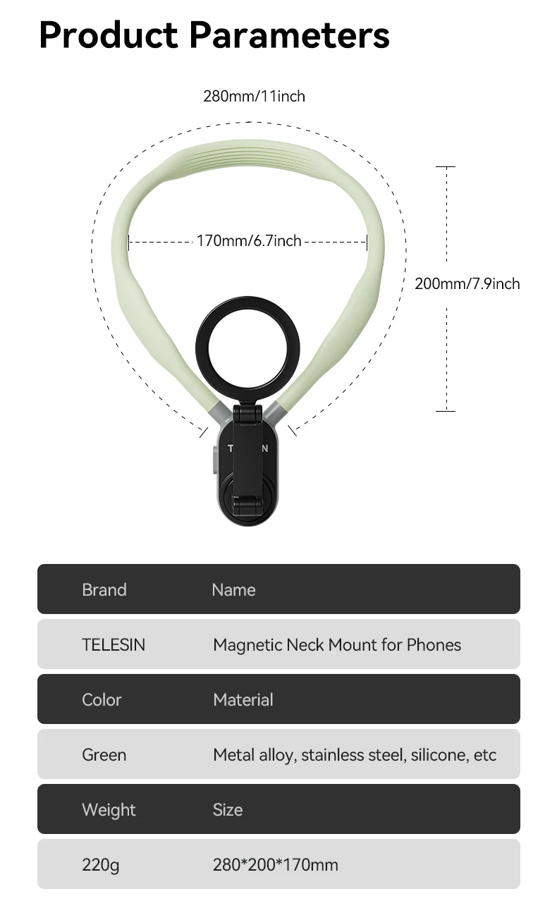 TELESIN Silicone Phone Magnetic Neck Mount Quick Release Hold for Iphone 15 14 1