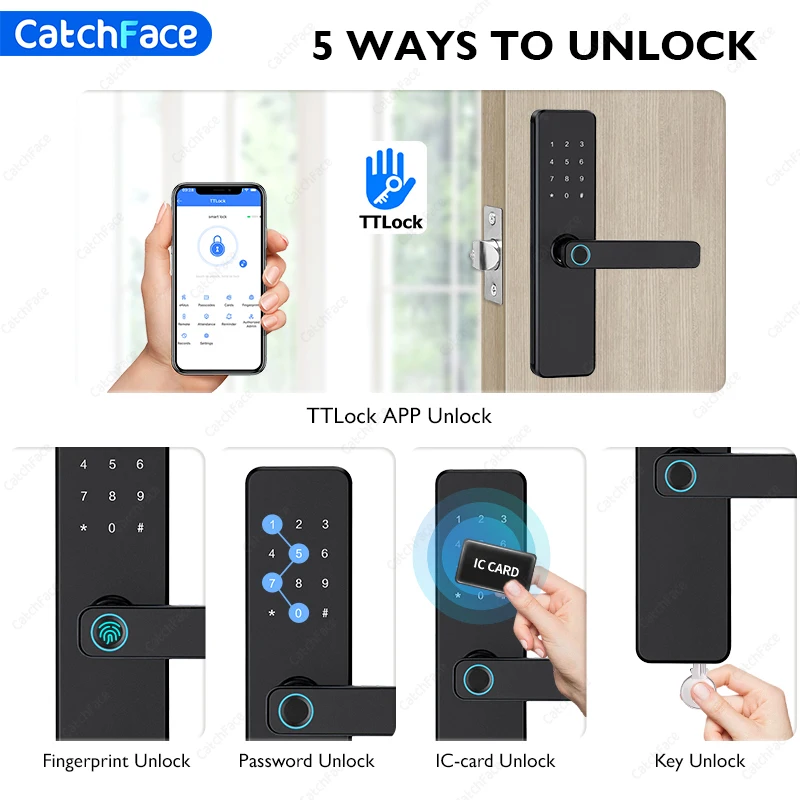 Bluetooth TTLock App Fingerprint Door Lock Code Card Key Touch Screen Smart Door Lock Security Digital Electronic Lock For Home - Image 4