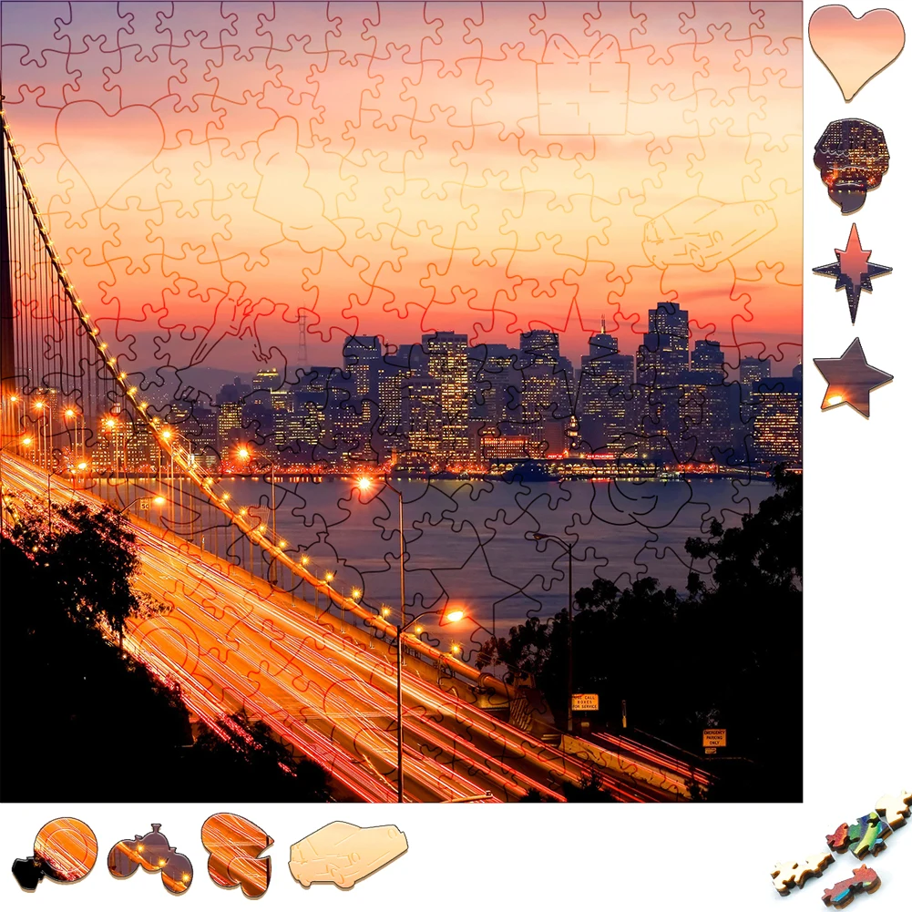 Creative Wooden Puzzle Urban Night View Bridge Funny Toy Animal Wood Puzzles Smart Games Shaped Jigsaw Puzzle Best Gift For Kids