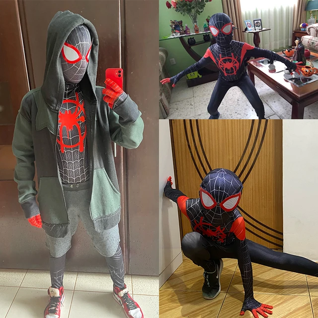 Enfants Miles Morales Costume Spiderman Cosplay Combinaison Halloween  Cosplay Costume