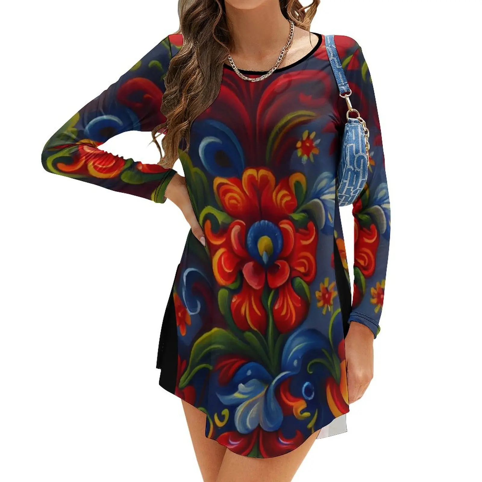 

Norwegian Rosemaling-Oil On Canvas #4 Long-Sleeve Dress cocktail dresses dress summer 2024 women