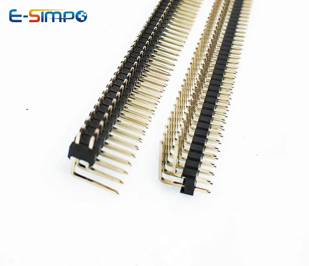 

100pcs 2.54mm 2x40P Right Angle RA 90D Double Row Rohs Gold Reflow Long PA6/9/12 Breakable Cuttable PCB Jumper Male Pin Header