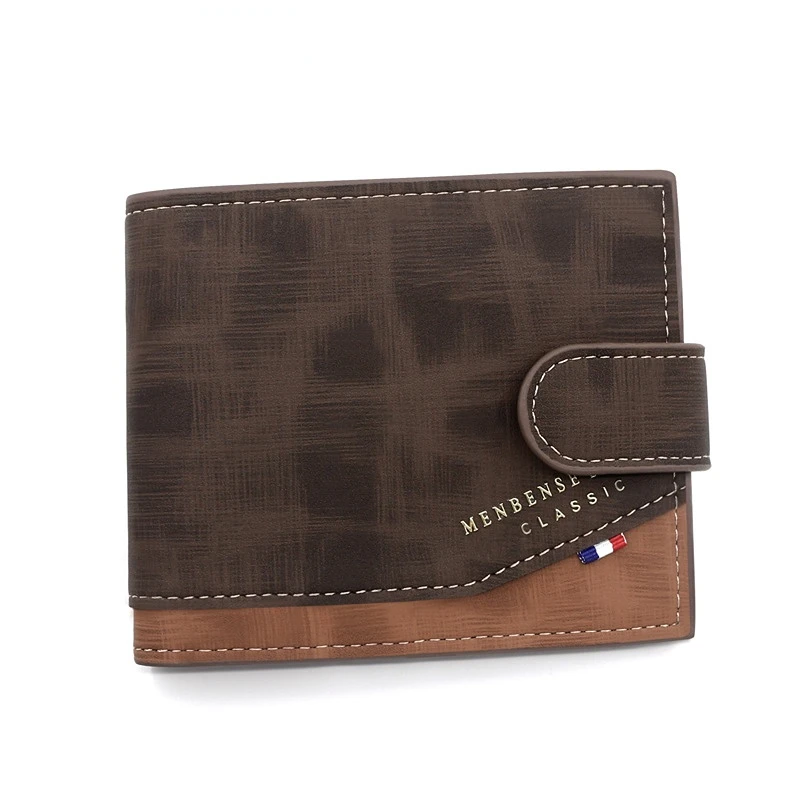New pattern Men's wallet Korean version gold stamping printing short style buckle hinge three fold bag frosted men's wallet