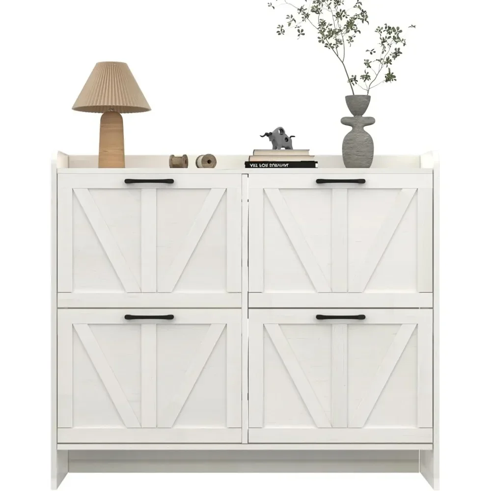 Shoe Cabinet with 4 Flip Drawers, Shoe Storage Cabinet for Entryway, Freestanding Hidden Shoe Cabinet Organizer with Open Storag 2