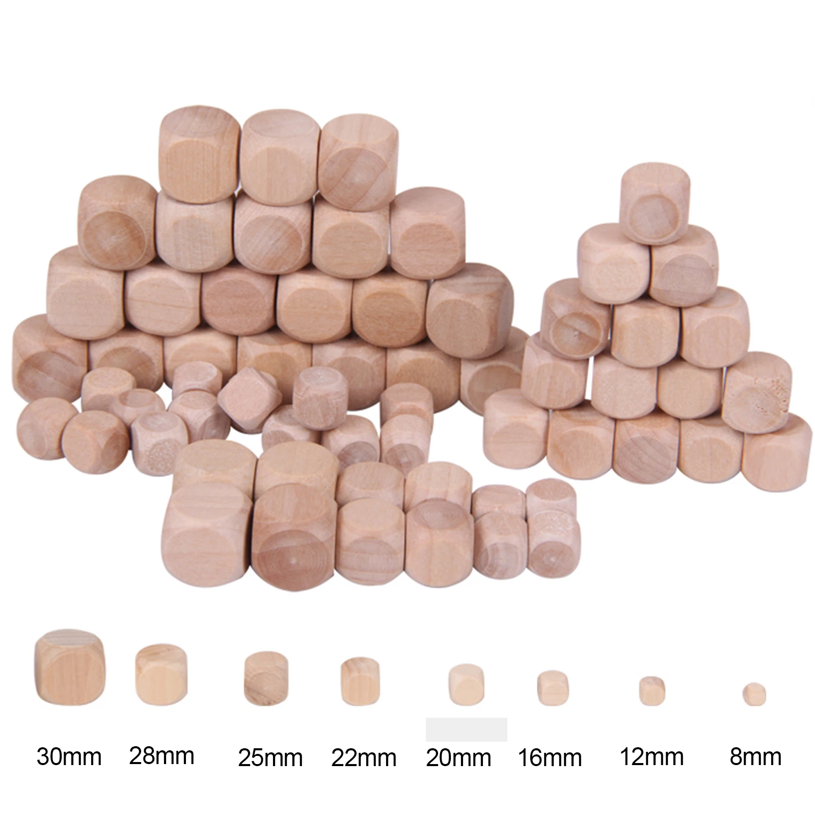 10PCS Blank Wooden Dice Unfinished Wood Cubes 8/12/16/20/22/25/28/30mm Unique Game Dice DIY Craft Printing Projects Chess Games