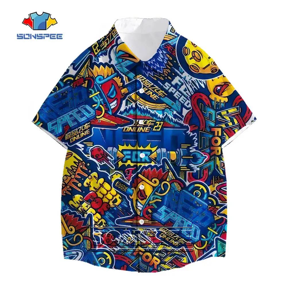 Cool Racing Video Game Hawaiian Shirt Fashion Trend Personality Shirts 3D Print Short Sleeve Top Casual Hip Hop Rock Streetwear hanlinyue ebook reader bluetooth page turner remote control jitterbug short video photo short video page turn remote photo vid