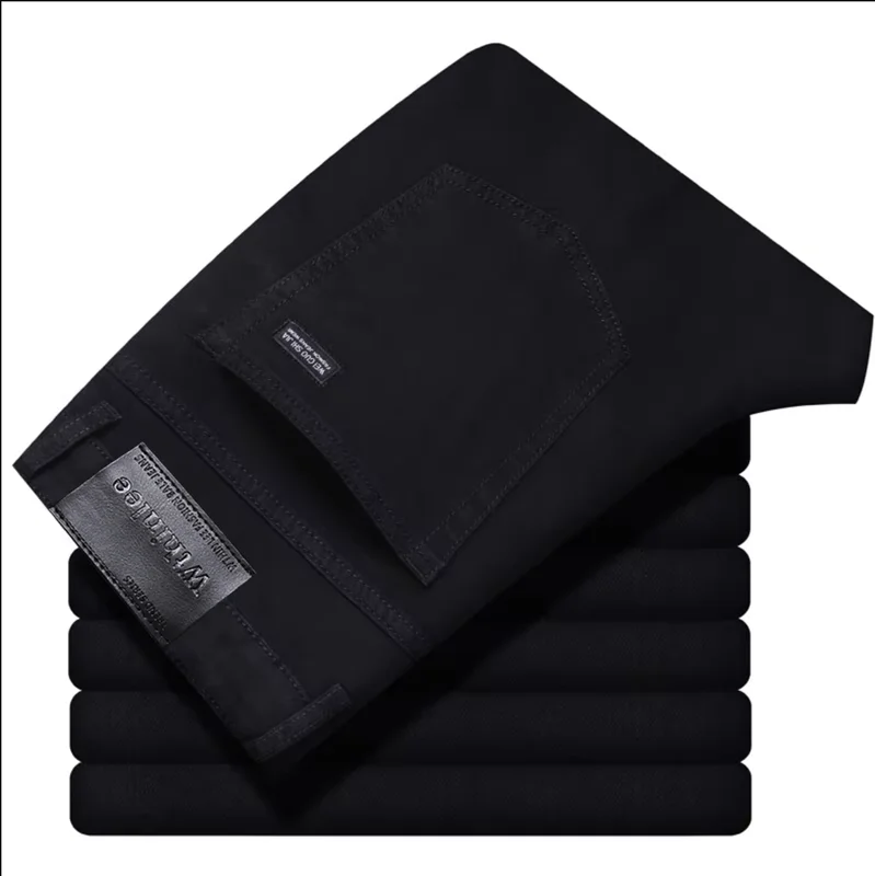 Business Men' Jeans Straight Stretch Classic Blue Black Work Denim Pant...