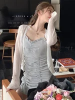 Pink Ice Silk Knitted Sun Protection Cardigan Polka Dot Outer Long Sve Air Conditioning Cover oulder Women Summer Thin S...