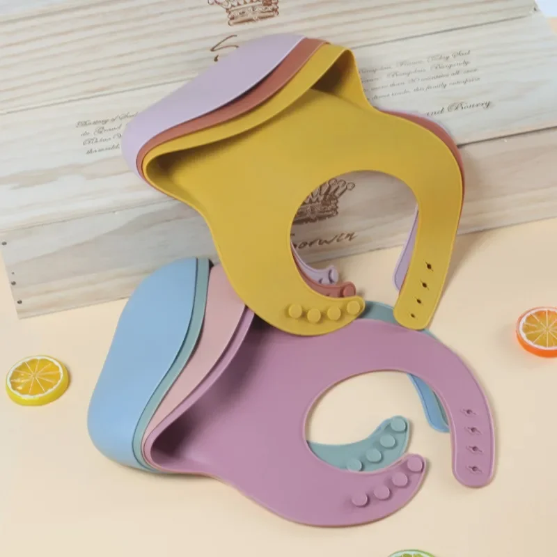 

New Simple Bib Silicone Saliva Pocket Waterproof Three-dimensional Children Eating Bib Solid Color Saliva Towel