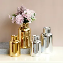 

Simple European Gold Silver Bright Surface Ceramic Tabletop Vase Flower Arrangement Nordic Style Home Decoration Office Planters