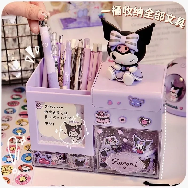 

Sanrio анимация периферийный Kuromi Cinnamoroll мультяшный держатель для ручек многофункциональная настольная коробка для хранения студенческий Рождественский подарок