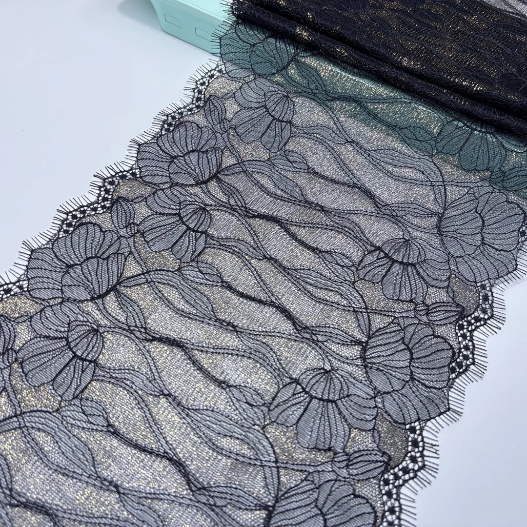 Spitzenbesatz, Schokolade, Wimpernspitze, braune Farbe, Chantilly-Spitzenbesatz, Bekleidung, zweifarbiger Stoff, Spitze, DIY, dunkelgrüne Spitze, Nähen, Basteln – Detail 3