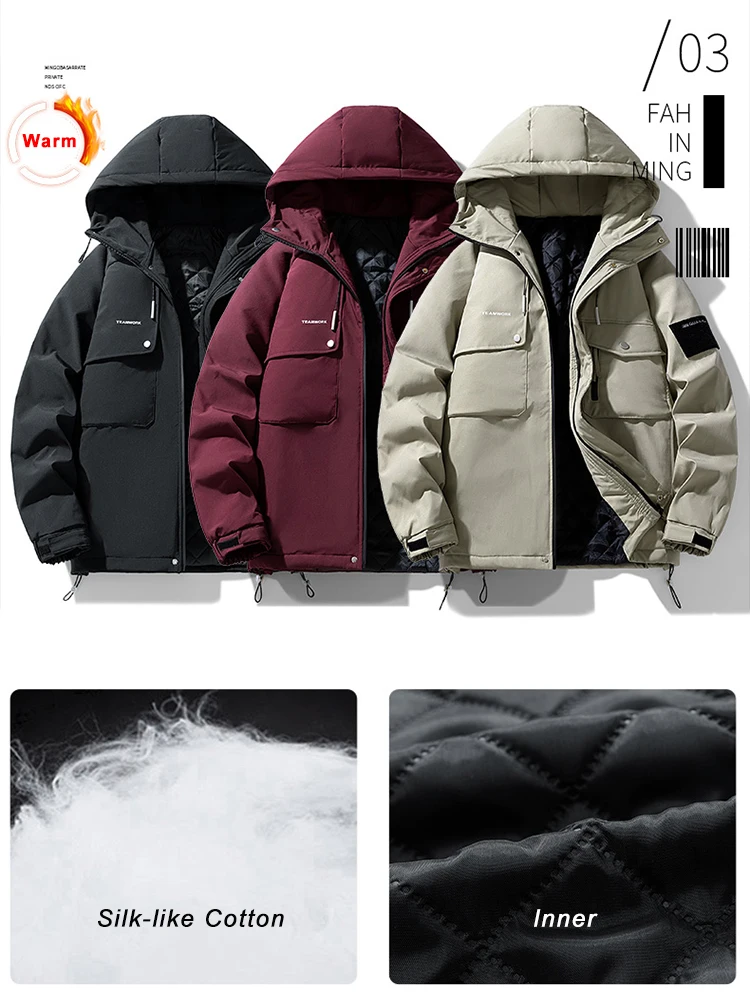 Hooded Windbreaker Cotton Padded Thermal Jackets 3 colors