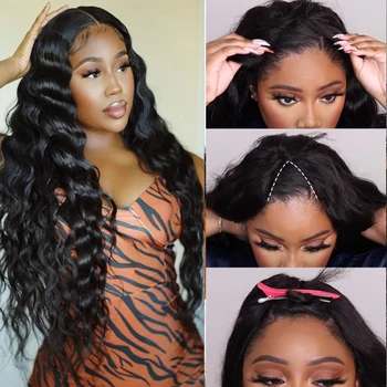 V Part Wig Human Hair No Leave Out Loose Deep Wave Human Hair Wigs For Women 250% No Glue U V Part Deep Wave Human Hair Wig