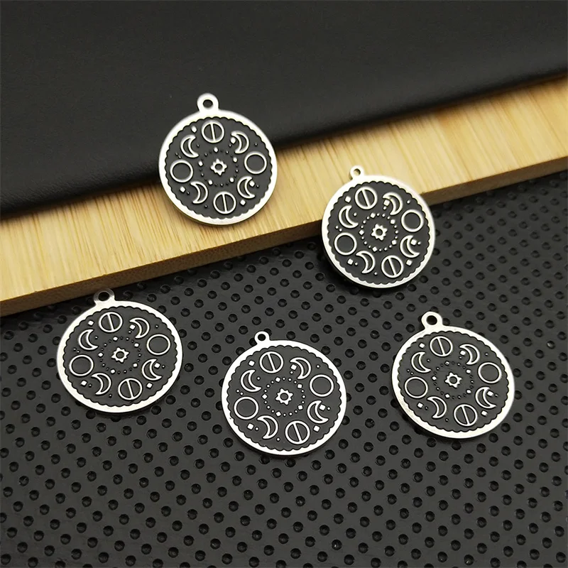 5 Stück Mondphase Stern schwarz Charms Edelstahl Emaille Vintage Halbmond Charm DIY Halskette Armband Ohrring Zubehör