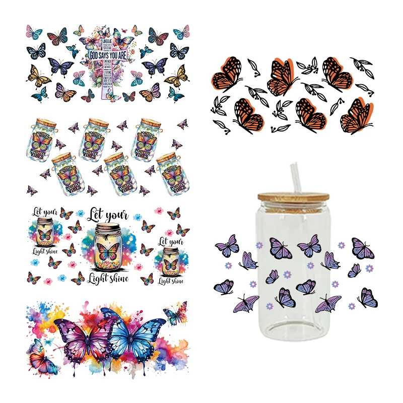 UV DTF Transfer Sticker Butterfly 16oz Libbey Glasses Wraps Bottles Cup Can DIY Waterproof Decals D24836
