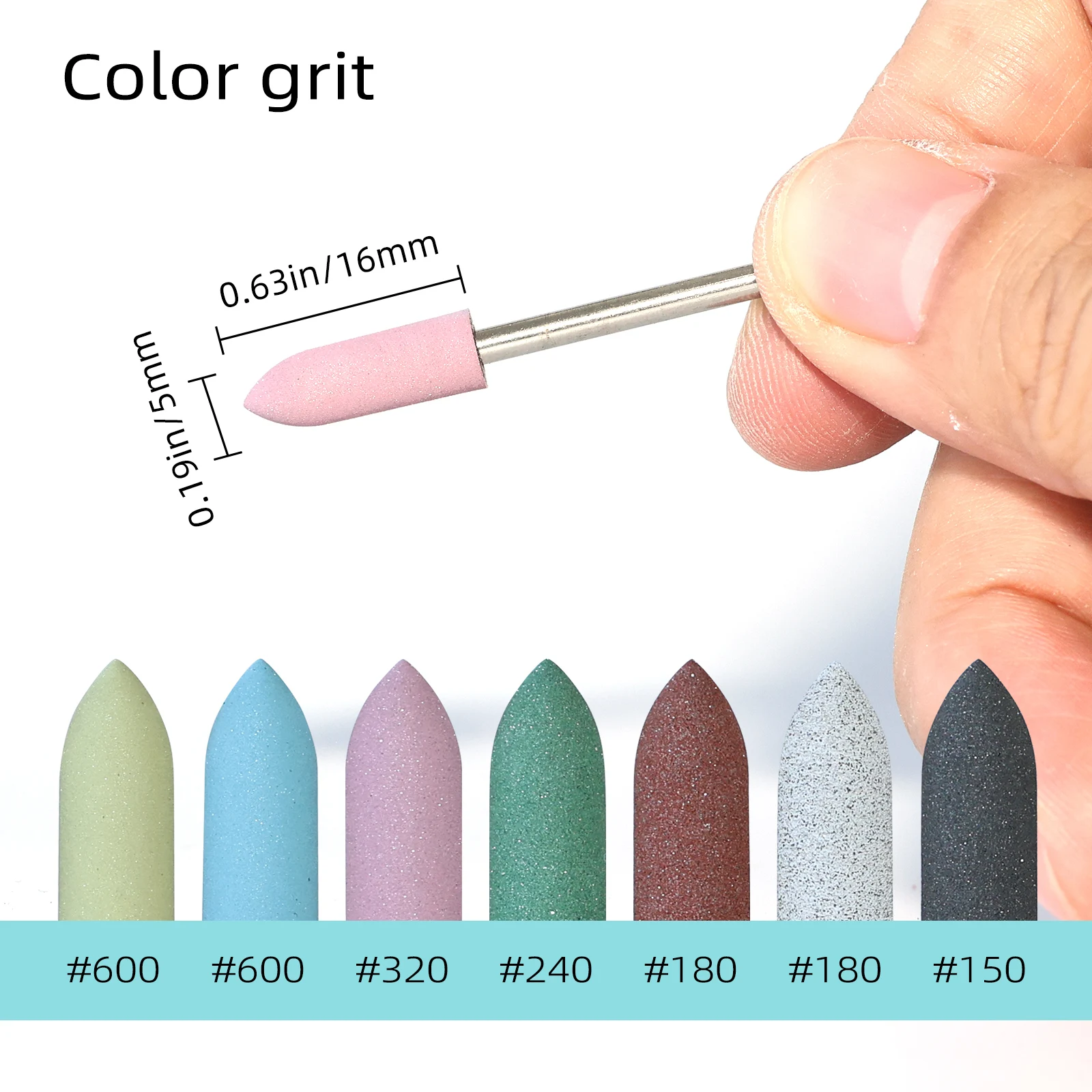 HYTOOS 5*16mm 롱 콘 실리콘 네일 드릴 비트 3/32인치 페디큐어 폴리싱 비트 네일 드릴 매니큐어 및 발 관리 준비 도구