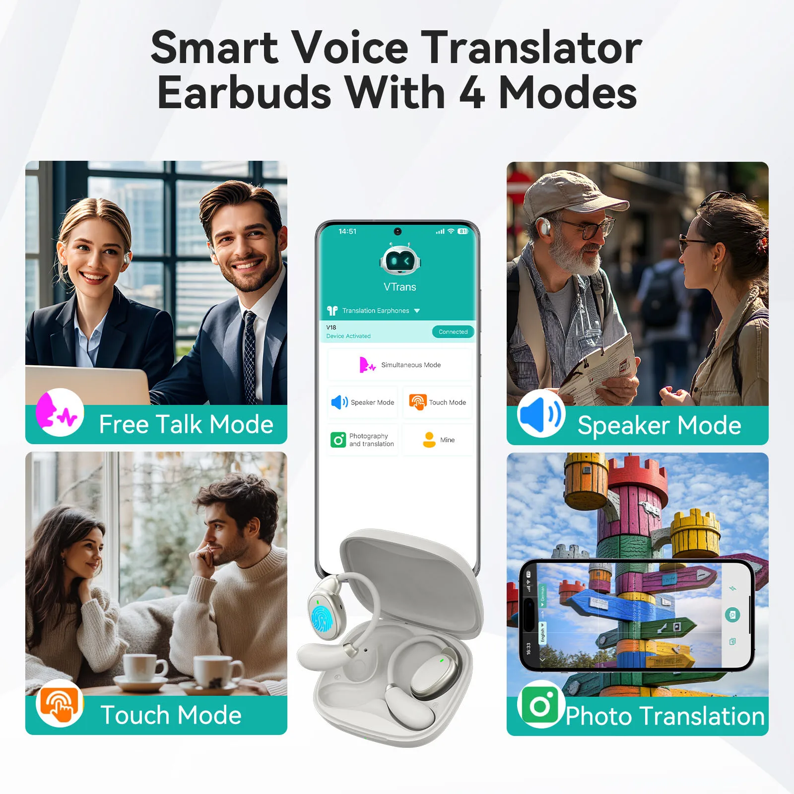 150 Languages Instant Translator Earphones V18 Portable Smart Voice Translate Wireless BT Music Headphones Download APP for free