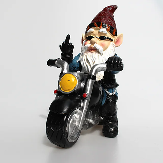 Vicces Középső Ujj Gnomes Motoros Törpék Öreg Ember Motorkerékpár -Szobor Gyanta Kézműves Kerti Otthoni Ablak Dekoráció - Image 4