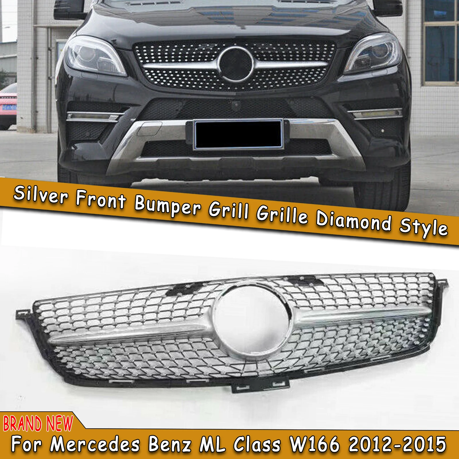 Upper Bumper Hood Mesh Diamond Style Front Grille Grill For Mercedes Benz W166 Ml 20122015