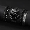 5PCS/Set Men's Business Watches Fashion Arabic Dial Leather Band Quartz Watch Bracelets Set（Without Box） 2
