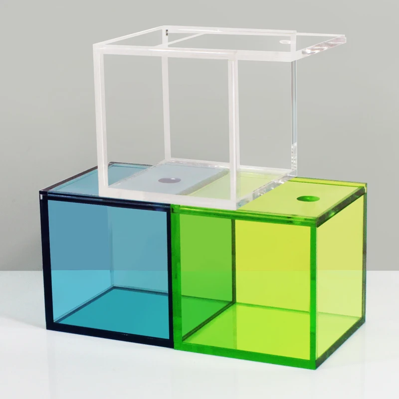 5MM Thick Colorful Translucent Sliding Cover Acrylic Display Box Square Cube for Home Decor,Make Up and Jewelry Storage Case