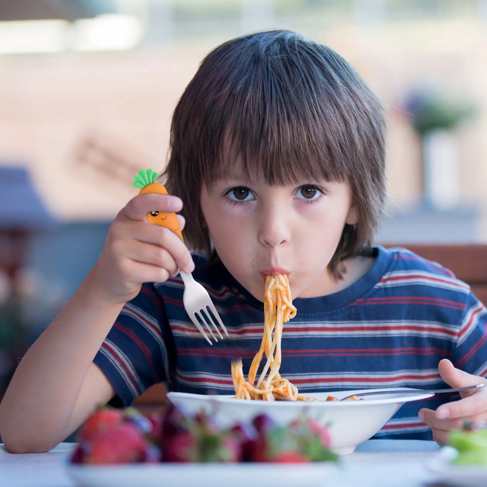 Toddler Utensils Stainless Steel Baby Forks And Spoons With Cartoon Carrot Round Handle Round Cartoon Carrot Handle Kids