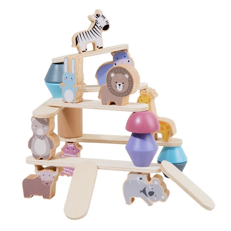 

Toddler Early Educational Cartoon Animal Balance Training Toy Children Stacking Block Toy Hand-Eye Coordination Toy P31B