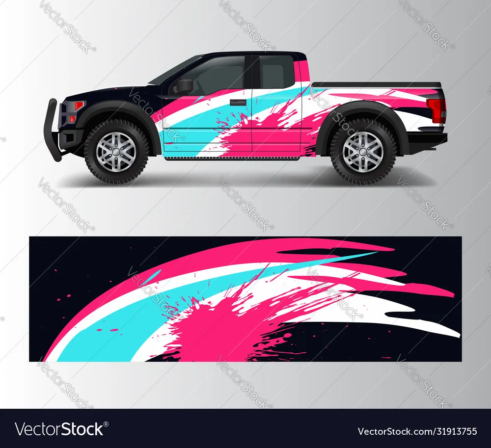 

Pickup Graffiti Car Full Wrap Sticker Car Decal Decorative Cut Body Racing Graphic Decal Vinyl Wrap Modern Design Red Retro