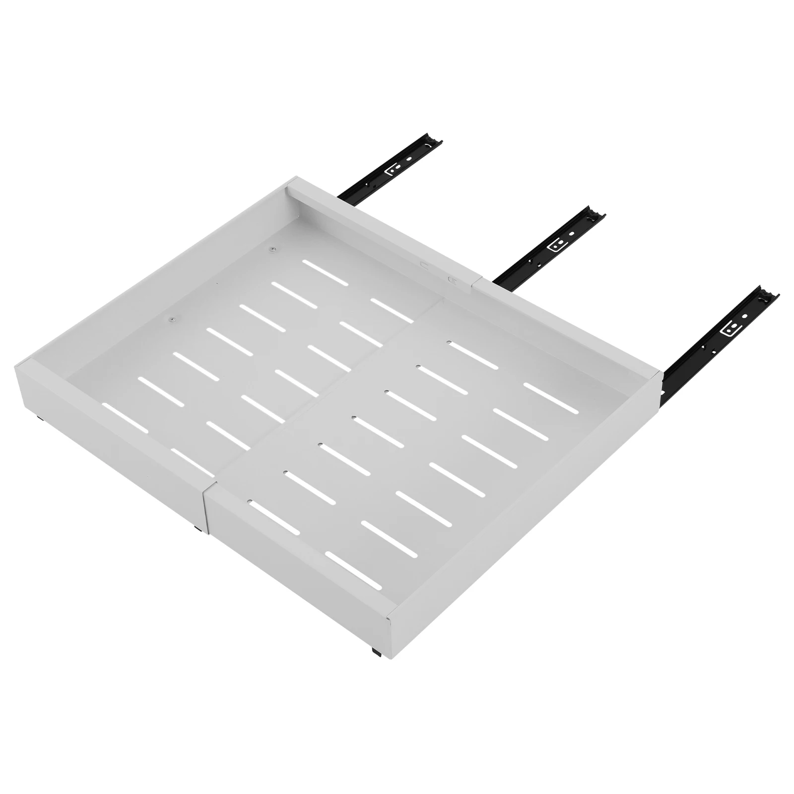2-teiliger ausziehbarer Metall-Schrankorganizer, 42 cm Schiebeorganizer mit mehreren Lüftungsöffnungen, 10-15 kg Tragkraft, für Küche, Speisekammer, Badezimmer – Detail 6