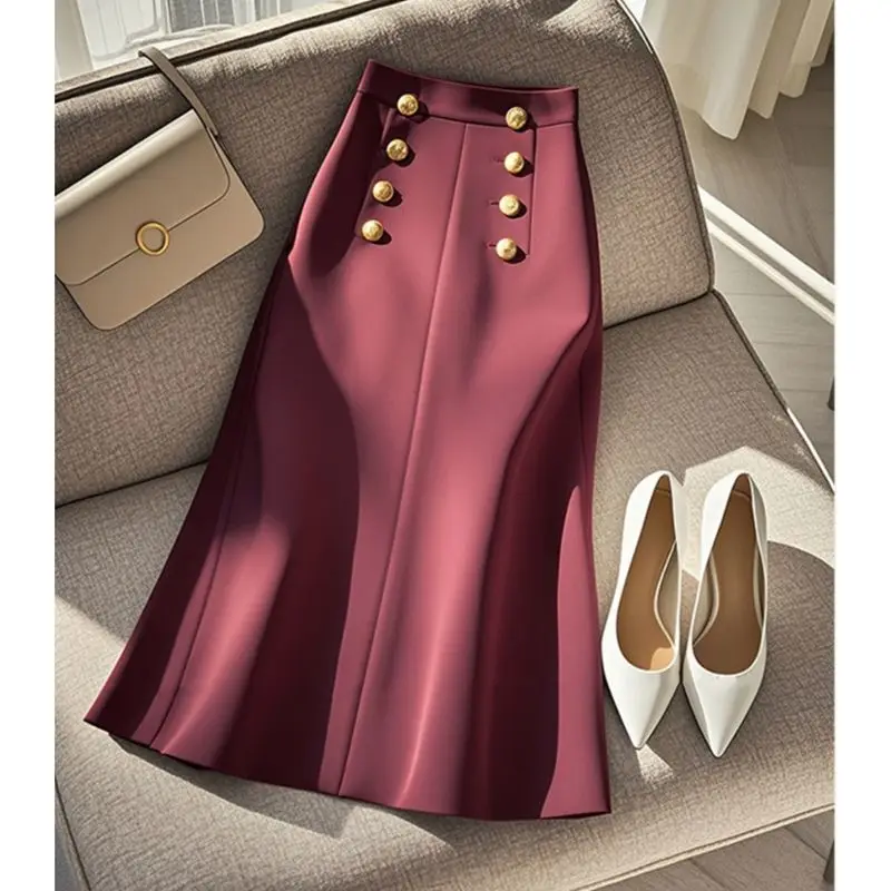 Autumn Women Elastic High Waist Elegant A-Line Knitted Lace Skirts Streetwear
