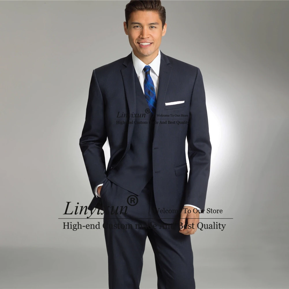 

Fashion Navy Blue Mens Suit Formal Business Blazer Slim Fit 3 Piece Set Wedding Groom Tuxedo Terno Masculino Jacket Vest Pants