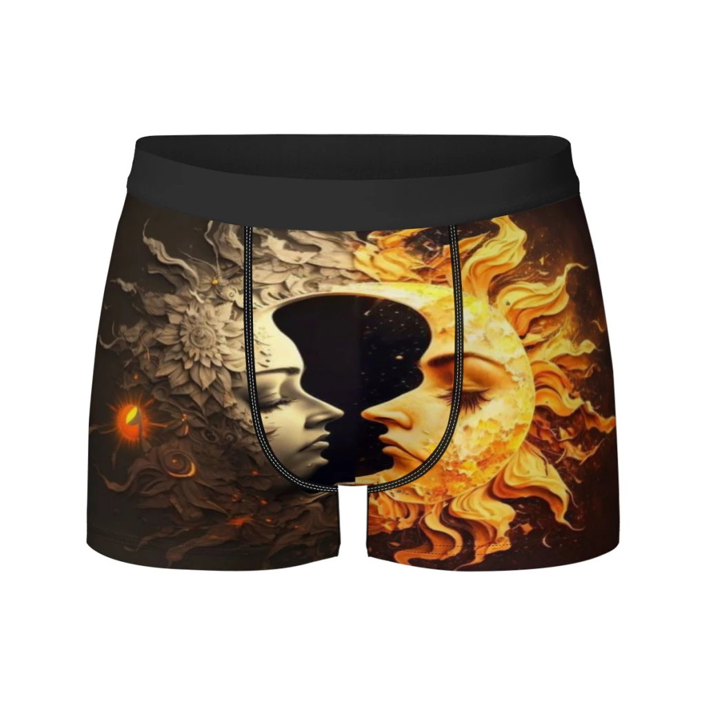 thumbnail image 1 of Calzoncillos tipo bóxer elásticos de seda transpirables con diseño de sol, luna y estrellas, para hombre, 3D, 1 of 4