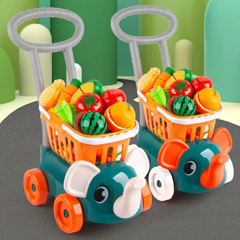 

Play House Simulation Fruits Kids Supermarket Shopping Groceries Removable Cart Trolley Toys for Girls Kitchen Pretend Baby Toy