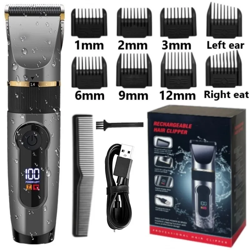 

Professional Hair Clipper Rechargeable Electric Trimmer For Men Beard Kids Barber Cutting Machine Haircut LED Screen Waterproof