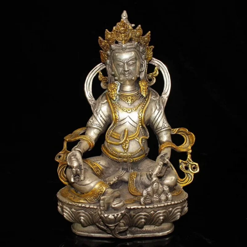 

Antique Antique Bronze Collection Brass Silver-Plated Ornaments Nepal Buddha Statue Tibet Avalokitesvara Yellow God of Wealth