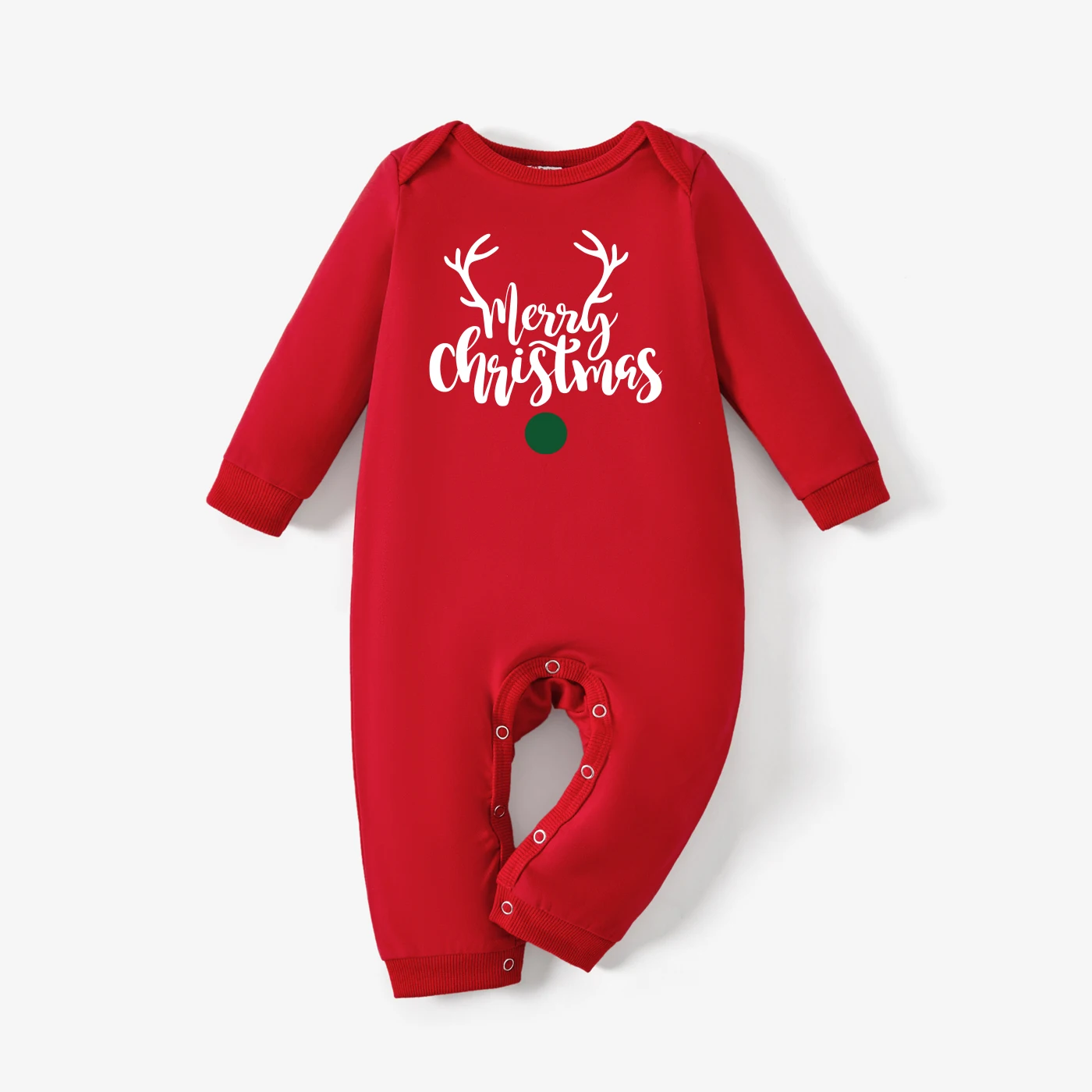 thumbnail image 4 of Camisetas navideñas a juego de algodón con estampado de letras y diseño de renos de manga larga de PatPat en rojo, 4 of 5