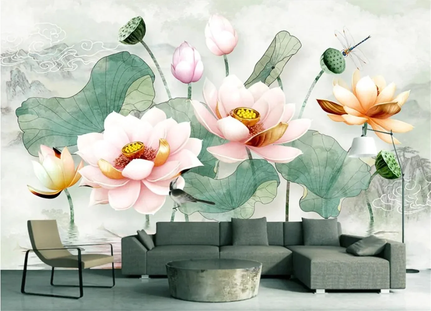 Beibehang-custom Photo Wallpaper 3d Emboss Wallpaper Fresh Lotus Leaf tv Background Wall Aquarela