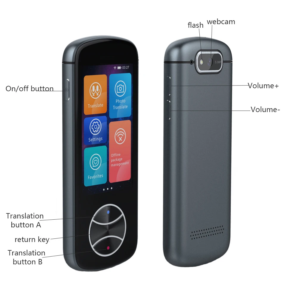 

Language Translator V10 - Portable Voice Translation Device With Touch Screen Audio Translation Silver Grey