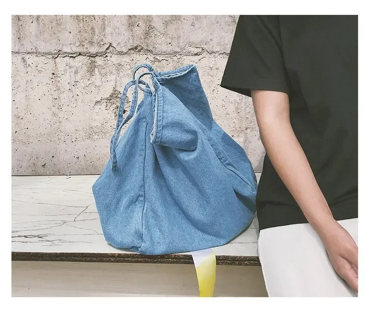 Large Capacity Shopping Bag Denim One Shoulder Tote Bag European and American Vintage Denim Shopping Bag