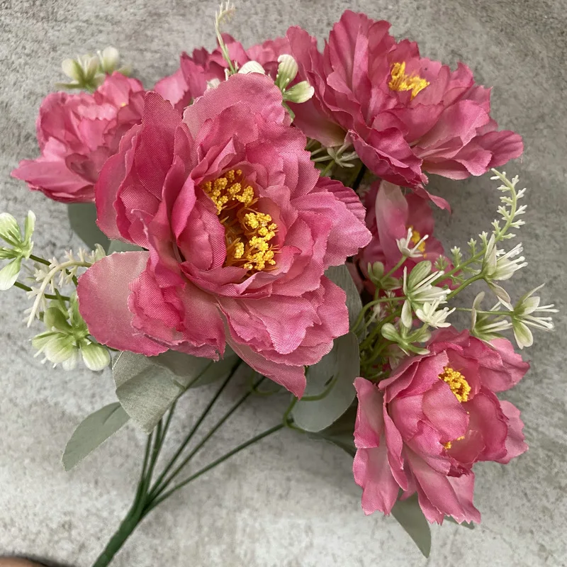 Künstliche Blumen, Pfingstrose, Rose, Vintage7-Kopf-Seidenblumen für Hochzeit, Schreibtisch, Zimmer, Party, Blumenstrauß, gefälschte Blumenarrangements, Heimdekoration – Detail 9
