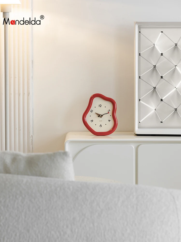 MandeldaCream Style Home Living Room Tabletop Clock Entrance Desktop Ornament TV Cabinet Clock Decoration 3