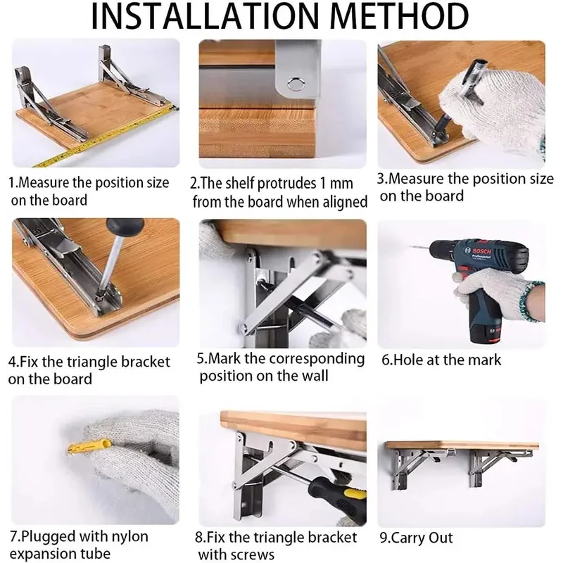 2-Pack Brushed Stainless Steel 8-18 Inch Adjustable Folding Angle Bracket Heavy-Duty Wall-Mounted Shelf Support Triangle