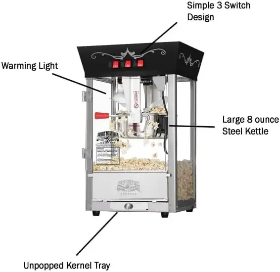 Popcorn Machine - 8oz Popper with Stainless-Steel Kettle, Reject Kernel Tray, Warming Light, and Accessories by Great Northern P 4