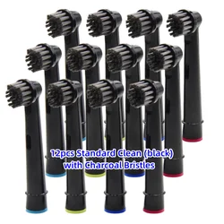 12 - Pack Soft Bristle Electric Toothbrush Replacement Heads (12 B with Charcoal)